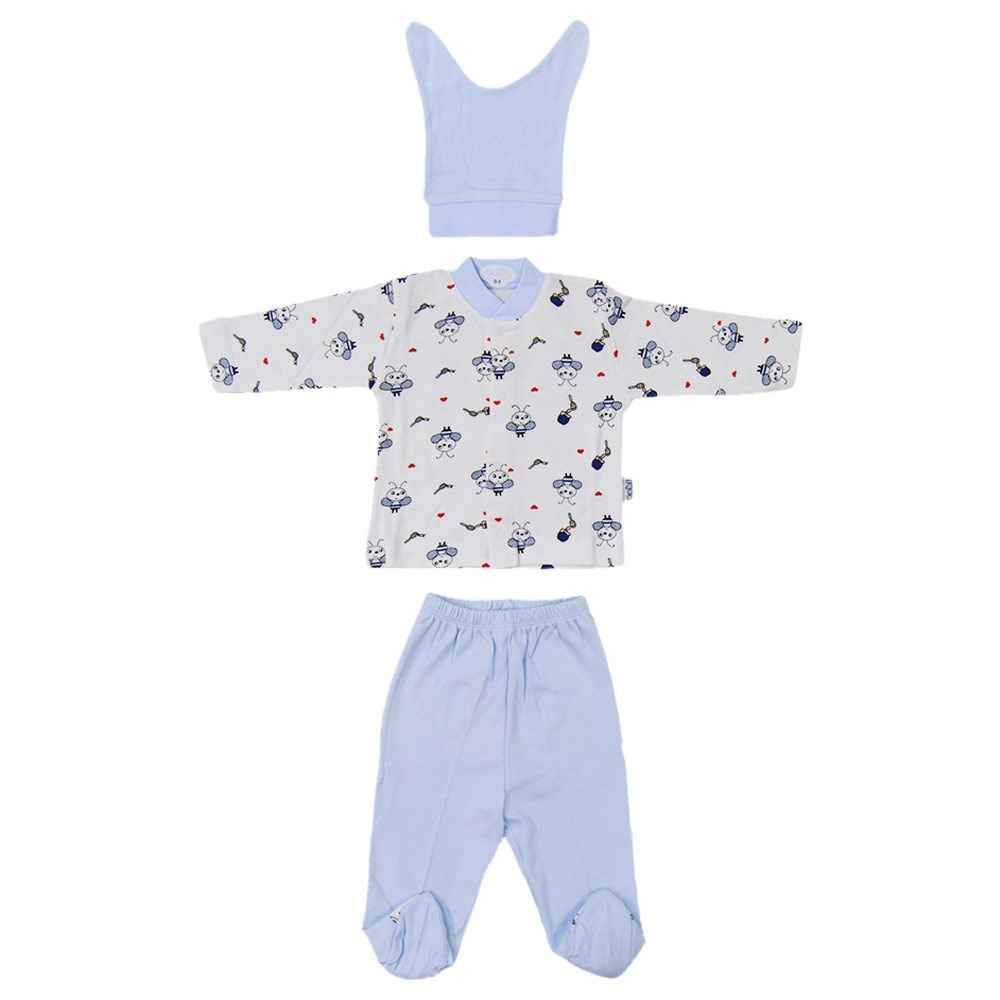 Mavi Arı Desenli Bebek Pijama Takımı (0-3 Ay) - 001.2238