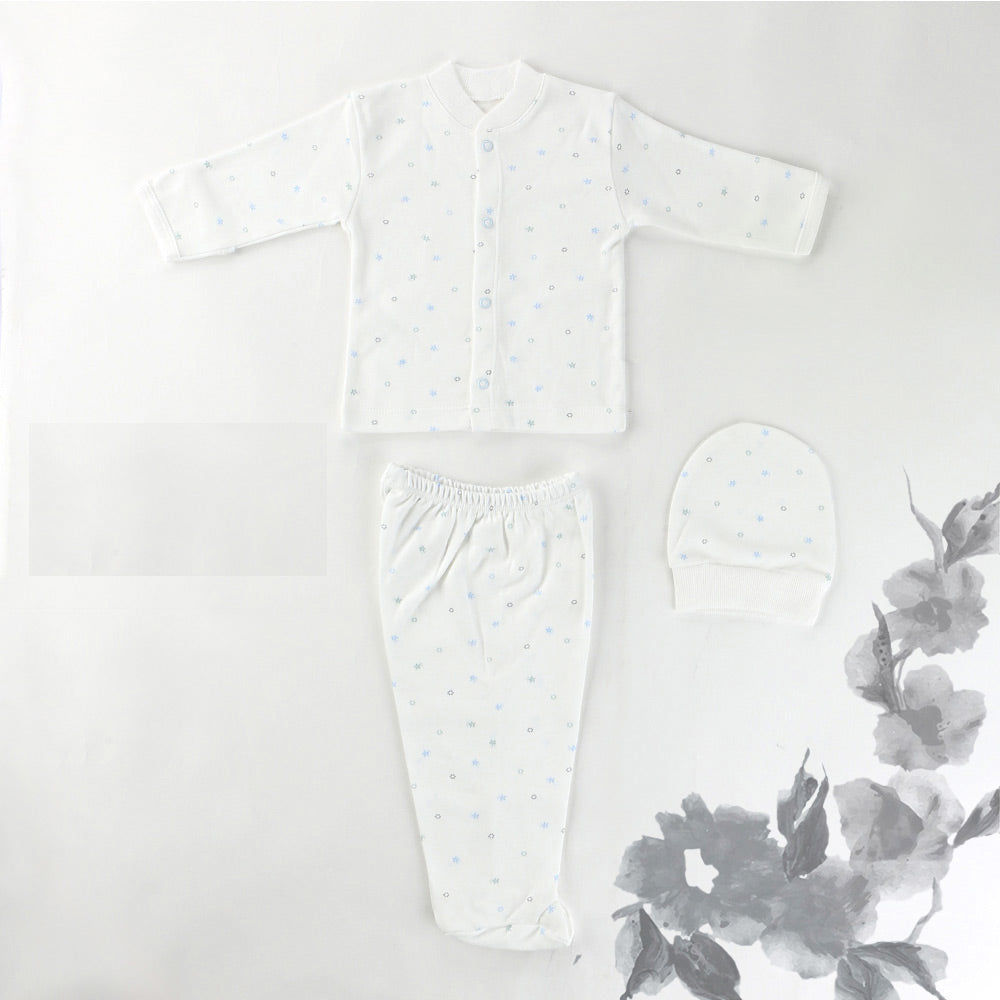 Beyaz Yıldız Desenli Bebek Pijama Takımı (0-3 Ay) - 001.2268