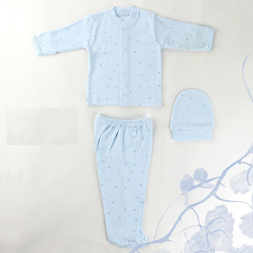 Mavi Yıldız Desenli Bebek Pijama Takımı (0-3 Ay) - 001.2268