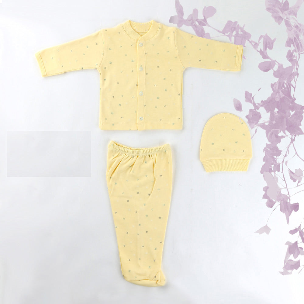 Sarı Yıldız Desenli Bebek Pijama Takımı (0-3 Ay) - 001.2268