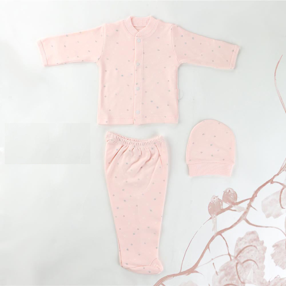 Somon Yıldız Desenli Bebek Pijama Takımı (0-3 Ay) - 001.2268