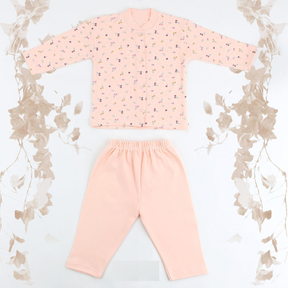 Somon Çiçek Desenli Bebek Pijama Takımı (3-12 Ay) - 001.9103