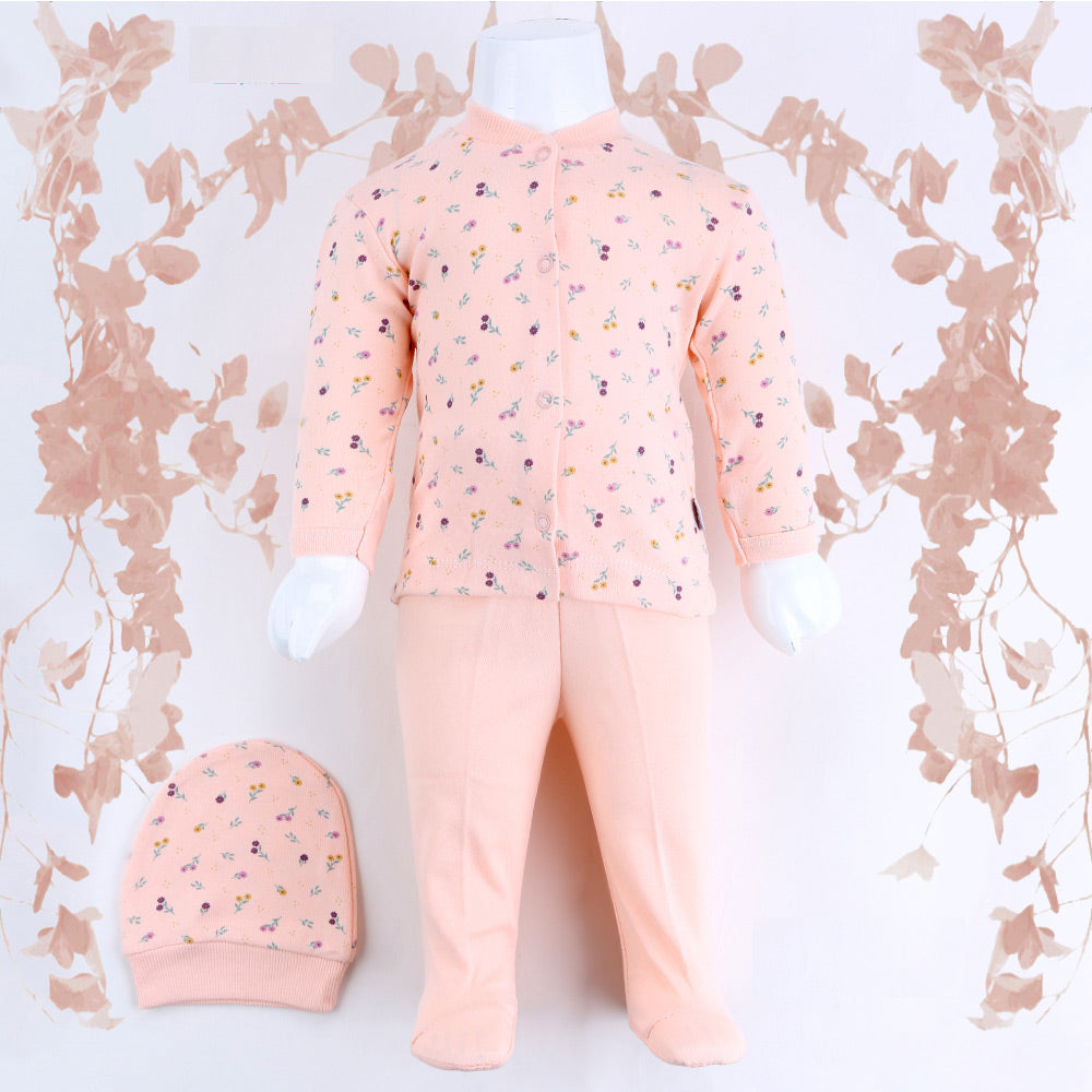 Somon Çiçek Desenli Bebek Pijama Takımı (0-3 Ay) - 001.9108