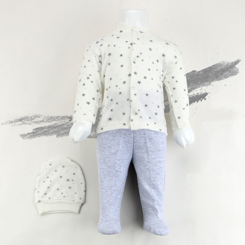 Ekru Yıldız Desenli Bebek Pijama Takımı (0-3 Ay) - 001.9136