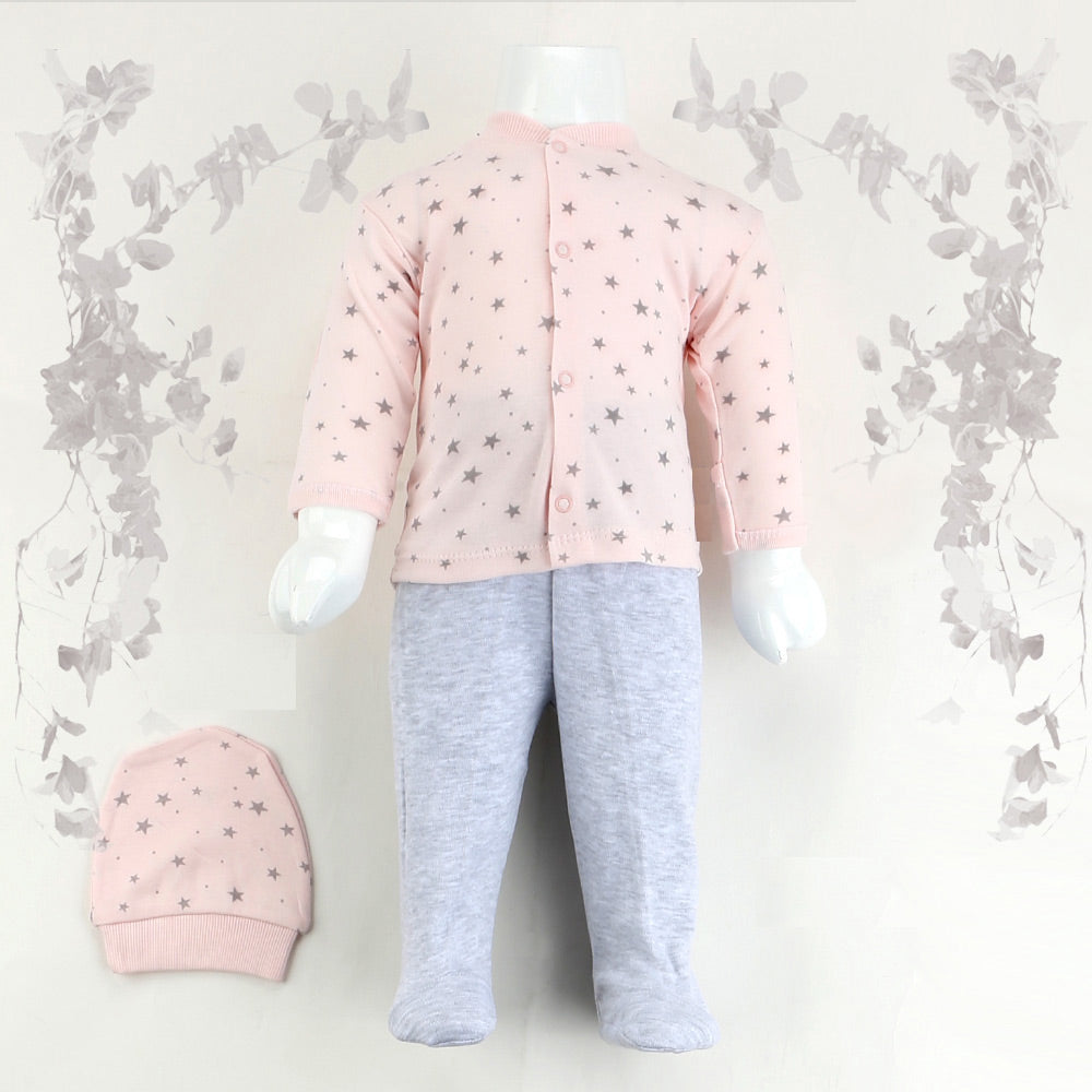 Pembe Yıldız Desenli Bebek Pijama Takımı (0-3 Ay) - 001.9136