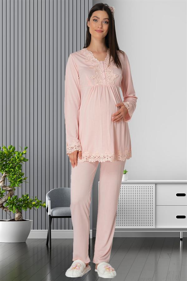 Carpediem L.R. 1517 Pudra Sabahlıklı Hamile Lohusa Pijama Takımı