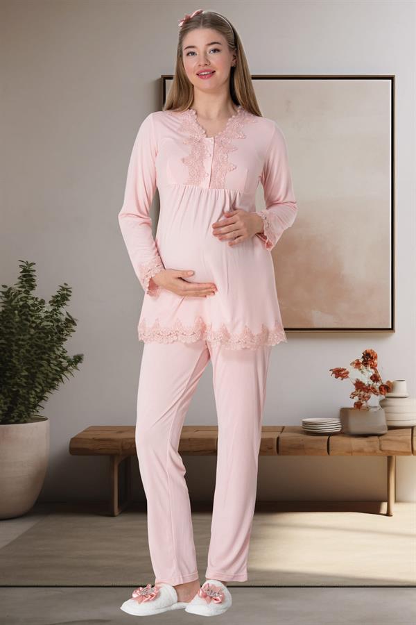 Carpediem L.R. 1517 Pudra Sabahlıklı Hamile Lohusa Pijama Takımı