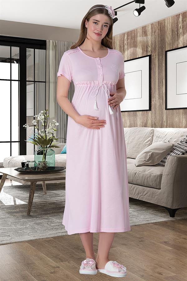 Mecit 6061 Pembe Çizgili Sabahlıklı Gecelik Pijama Lohusa Set