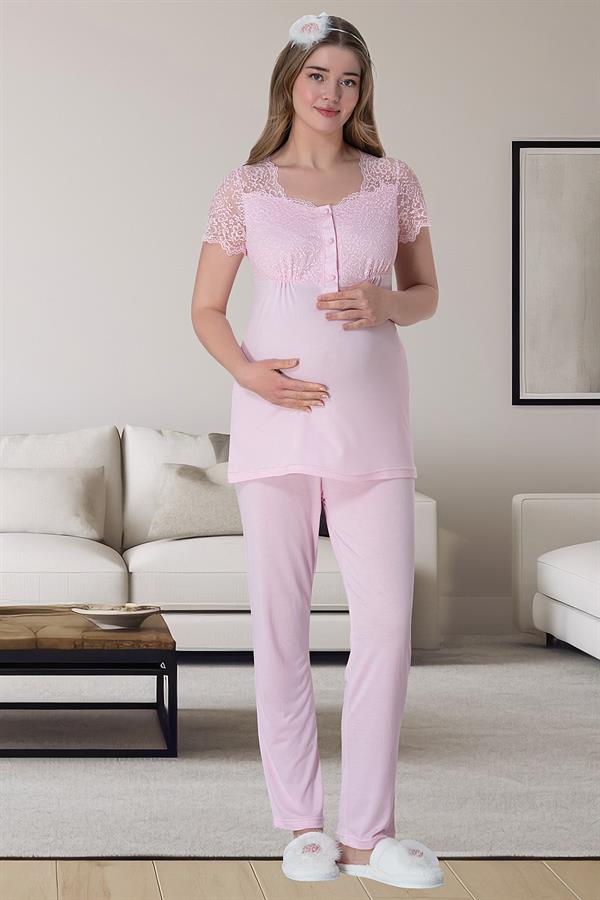 Mecit 6062 Pembe Sabahlıklı Gecelik Pijama Lohusa Set