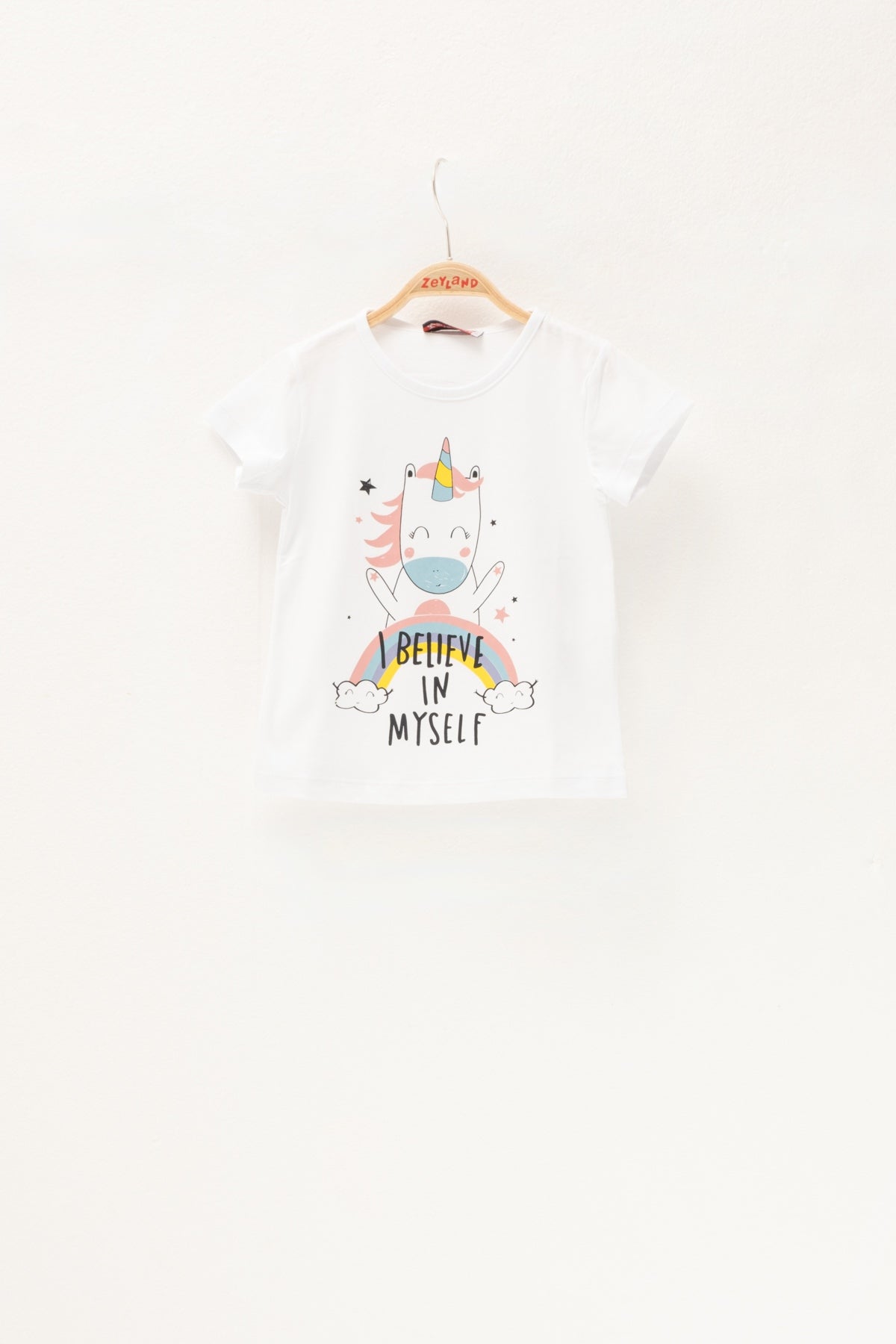 Kız Bebek Unicorn Baskılı Beyaz T-Shirt (2-7yaş)-0